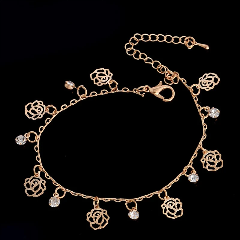 

QCOOLJLY wholesale Women rose flower Anklet Bracelet Fashion Foot Jewelry 2016
