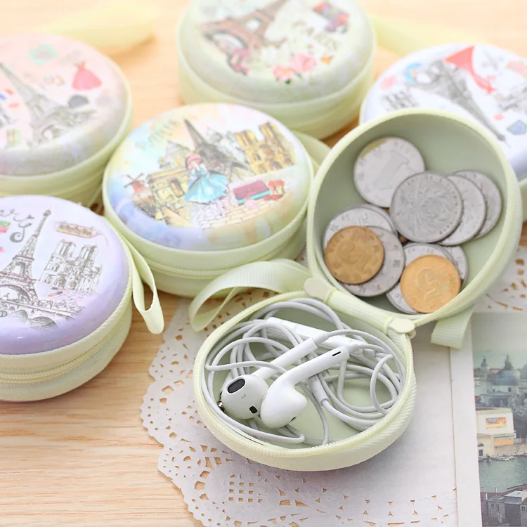 

New Multi Functional Round Iron Tin Small Storage Boxes & Bins Jewelry Coin Earphone Box Zipper Bag Candy Pill Case Organizer