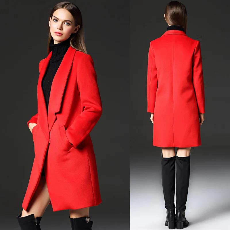 women winter coat 2017lady wool coat winter plus size red black wide