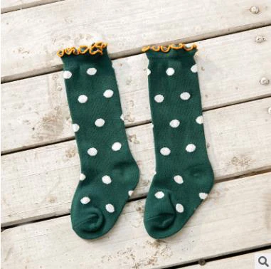 YWHUANSEN/Новинка года; весенние хлопковые носки для малышей с цветными блоками в полоску и горошек; модные кружевные дышащие детские гольфы - Цвет: 5