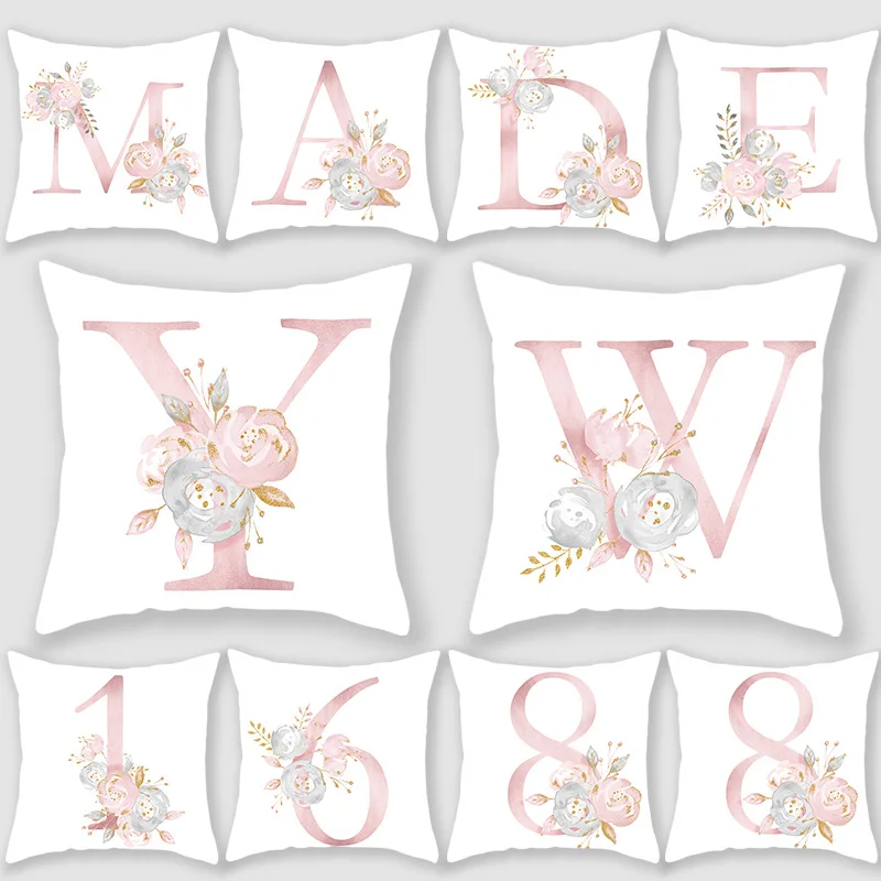 

Flower Pillow Cover 45x45cm Kids Room English Alphabet For Home goods 1PC Flower Pillowcase Polyester