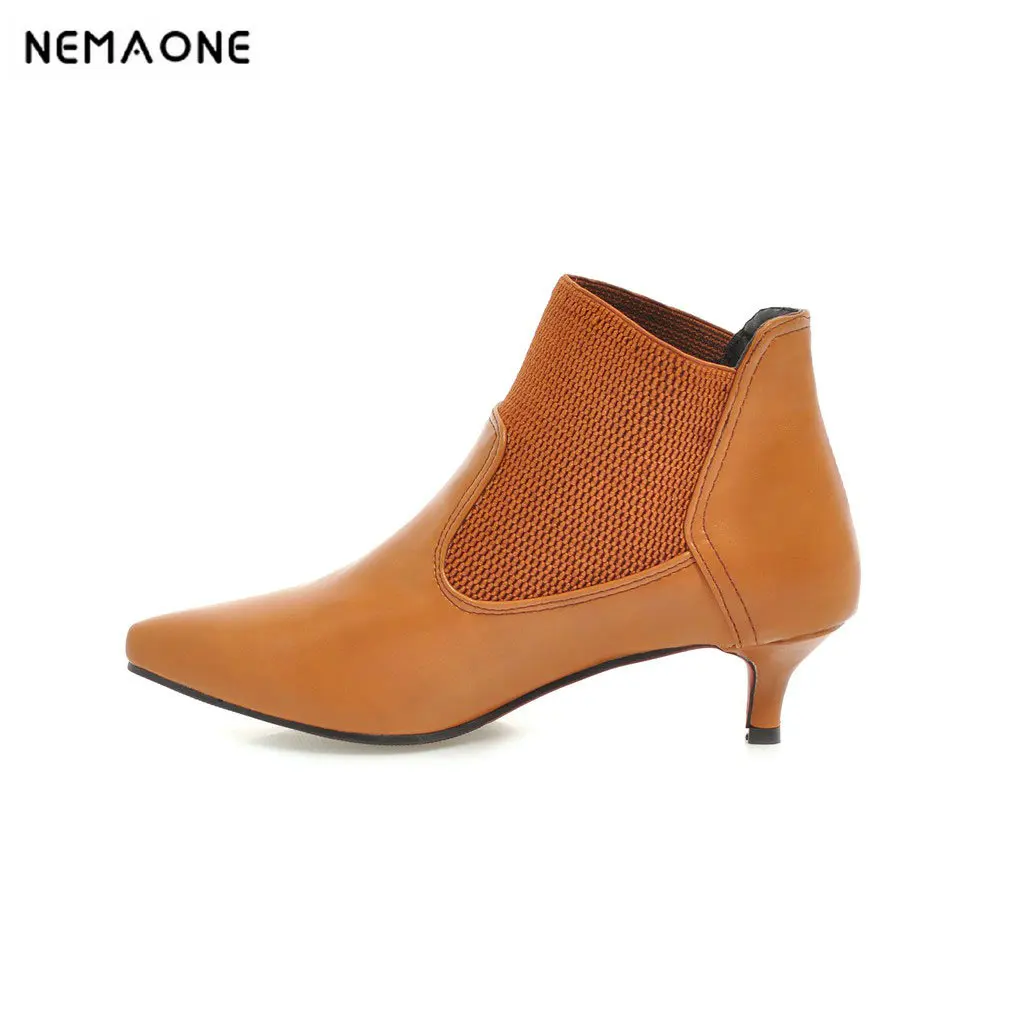 

NEMAONE sexy ankle boots woman black brown 4cm med heels poined toe thin heels boots spring autumn women dress shoes