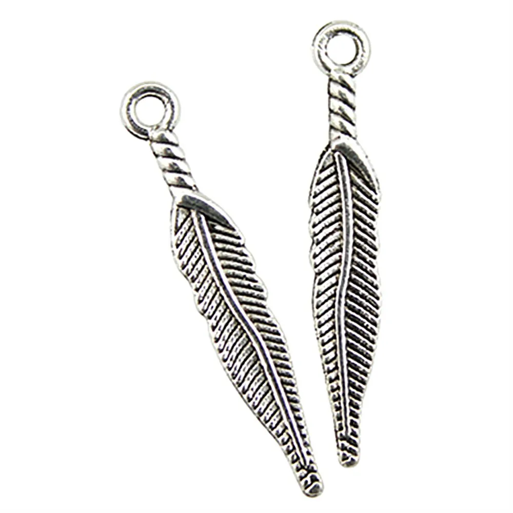 20pcs Feather 2 Colors Antique Bronze Antique Silver Charm Feather
