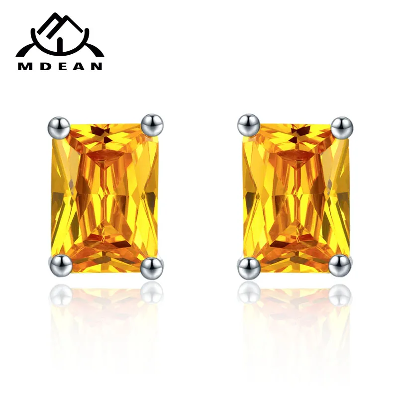 

MDEAN Stud Earrings for Women White Gold Color Jewelry Yellow AAA zircon Boucle D'oreille Wedding Earrings Brincos A004