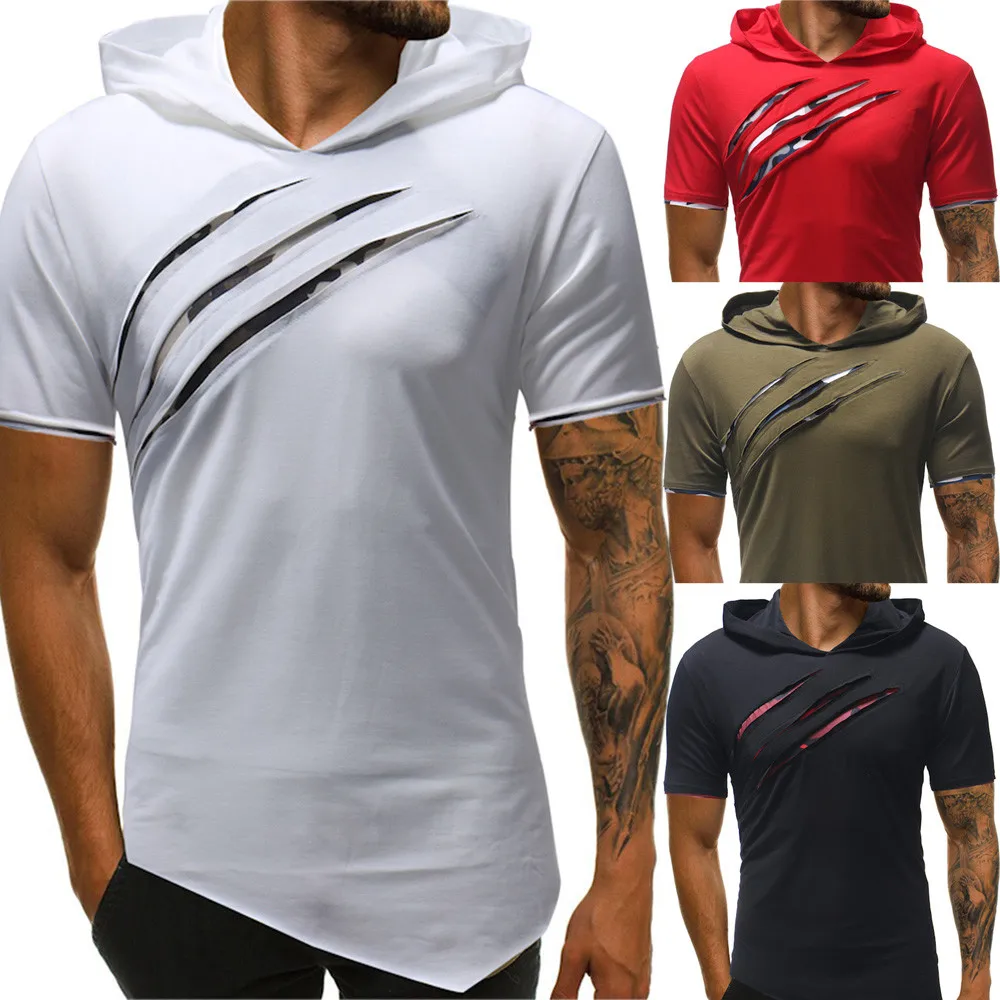 

Fashion Personality Men's Pure Color soft and comfortable Hoodie Sport Short Sleeve Shirt Top Blouse L50/0129