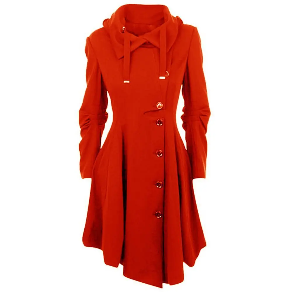 Uгость женские пальто Зимние теплые Формальные нерегулярные с пуговицами высокое качество - Цвет: red