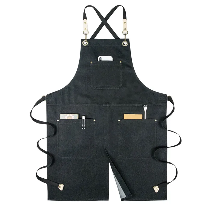 Split Leg Black Gray Denim Crossback Cotton Straps E24-1