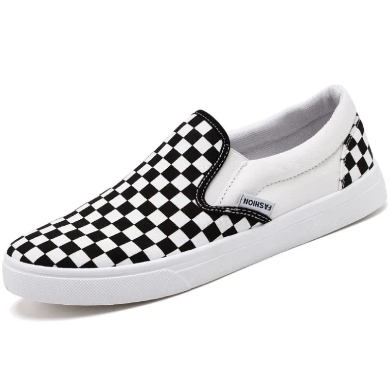 

Flat shoes men's summer hot sale canvas shoes fashion wild black and white plaid breathable popular 2019 new casual men's shoes