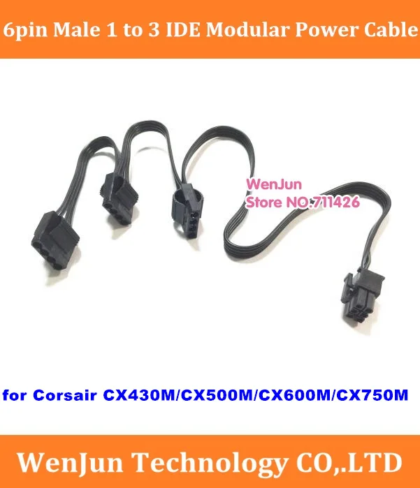 

High Quality PCI-E 6Pin Male 1 to 3 IDE molex 4pin Power Supply Cable for Corsair CX430M/CX500M/CX550M/CX600M/CX750M
