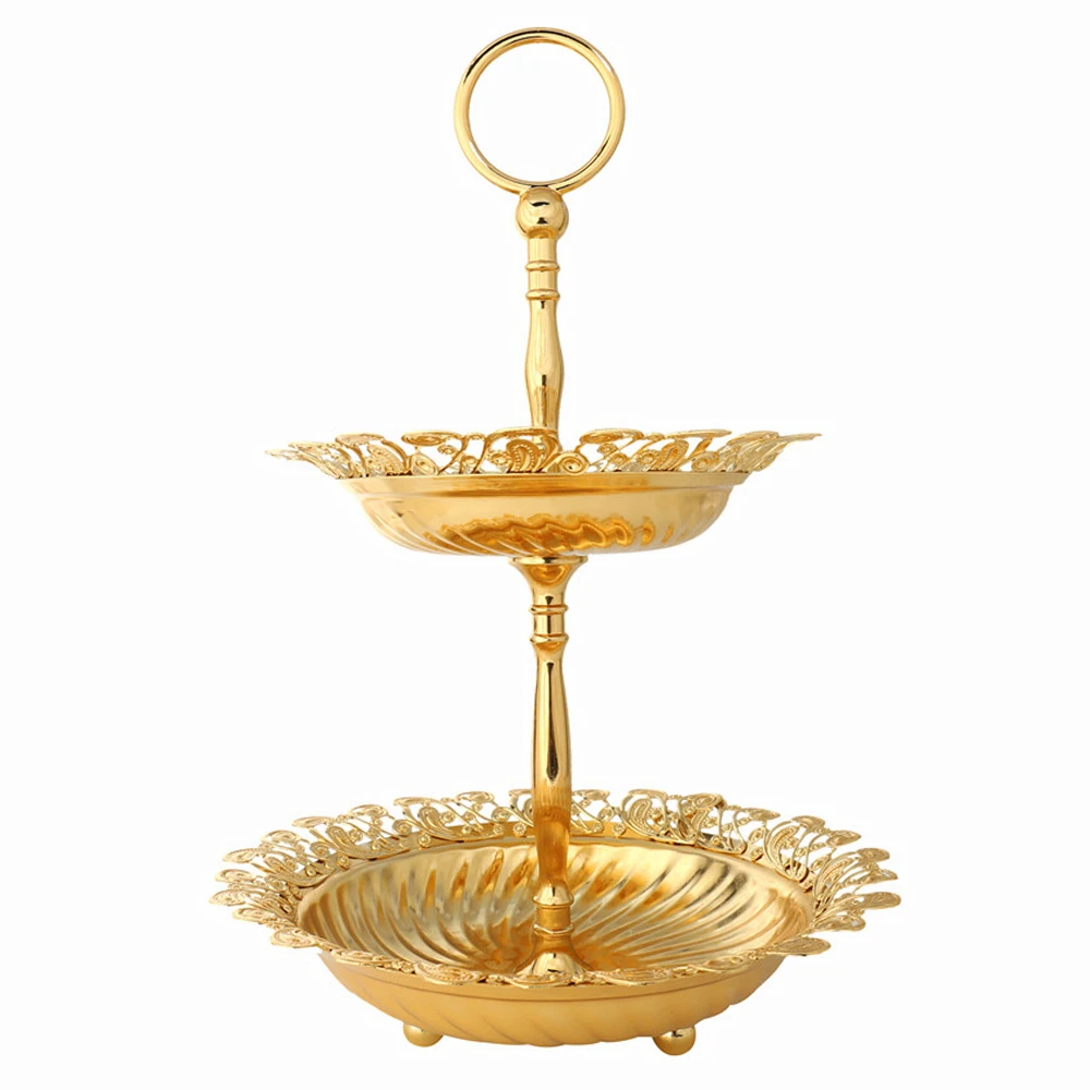 

European New Creative fruit platter dessert cake tray Hollow gold edge for wedding birthday party dessert table decoration