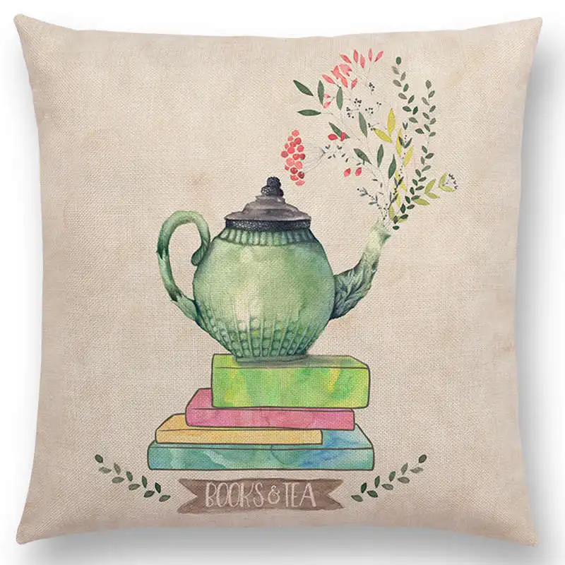 Taie d\'oreiller pour canapรฉ, joli thรฉ, lecture de livres, belle vie, mots magnifiques, profitez du temps, housse de coussin, nouvelle collection