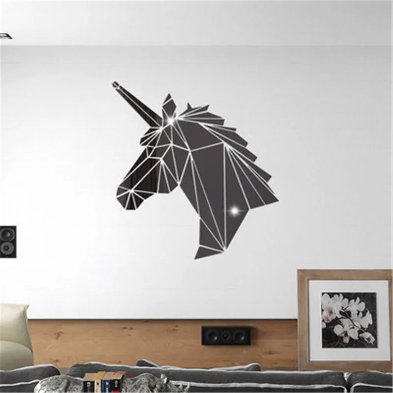 3D пигмент Unicorn с зеркальным эффектом стикер s Геометрические Животные гостиная Единорог акриловые настенные наклейки акриловые зеркальные декоративные наклейки