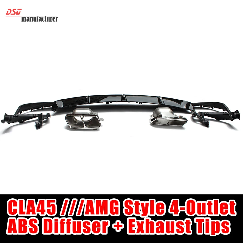 

Mercedes CLA W117 2014+ with CLA45 AMG style 4-outlet ABS diffuser +alloy exhaust tip for Benz CLA180 CLA200 CLA250