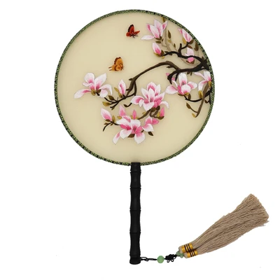 

Handmade 100% Mulberry Silk Finished Suzhou Embroidery round fan double-sided embroidery birds and flowers fan 9