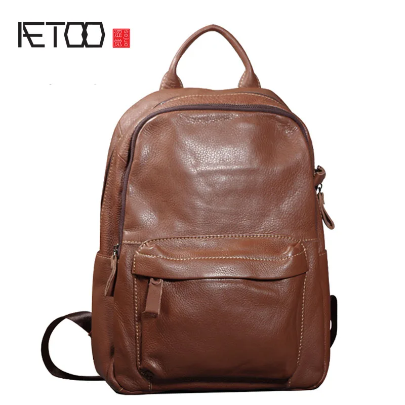 

BJYL Retro first layer leather shoulder bag men and women fashion trend leisure travel bag men's backpack youth bag computer