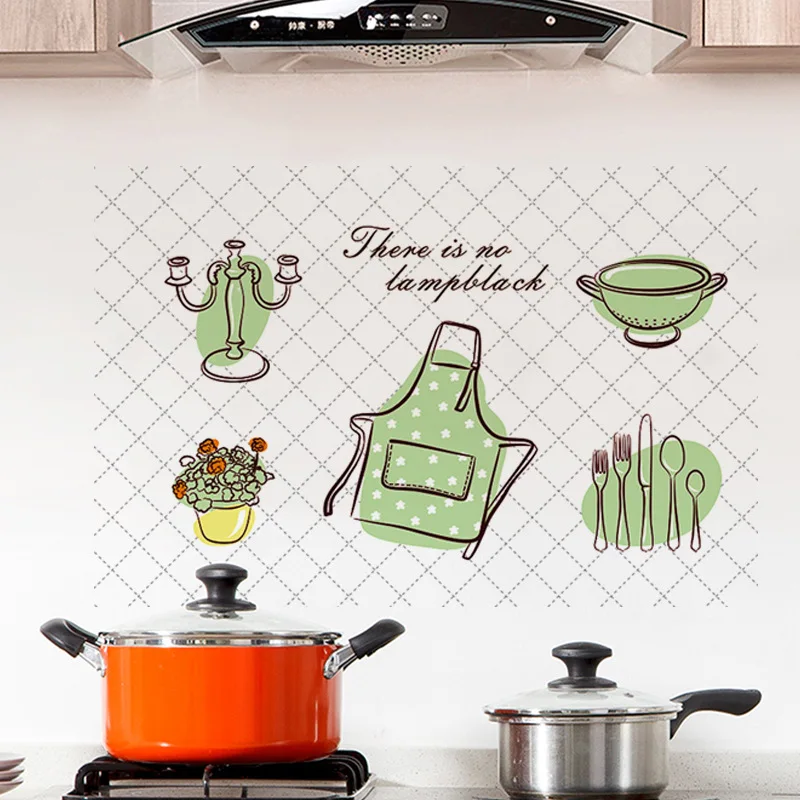 Kitchenware 60*90cm Flower Glasses Oil Proof Kitchen WALL Stickers Wall Sticker Vinyl Decor Decal Decoration Aluminum Foil paper