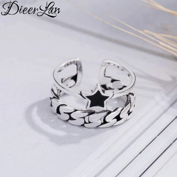 

DIEERLAN Retro Vintage S925 Sterling Silver Black Star Rings for Women Gift Luxury Jewelry Punk Adjustable Size Antique Rings