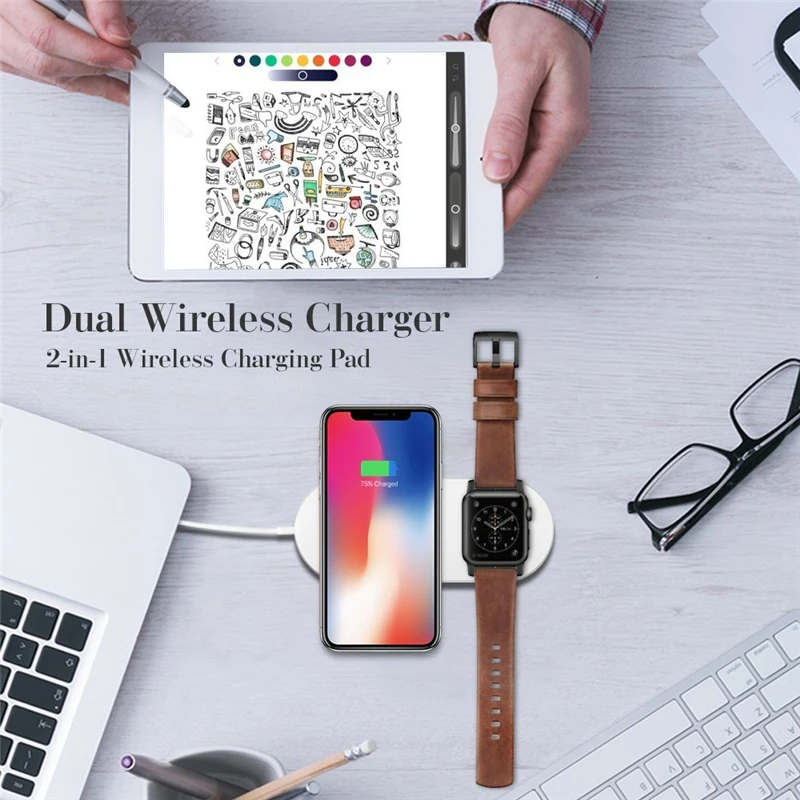 Беспроводное зарядное устройство 2 в 1 QI 7 5 Вт быстрое USB 0 3 Для Apple Watch серии 3/2 IWatch