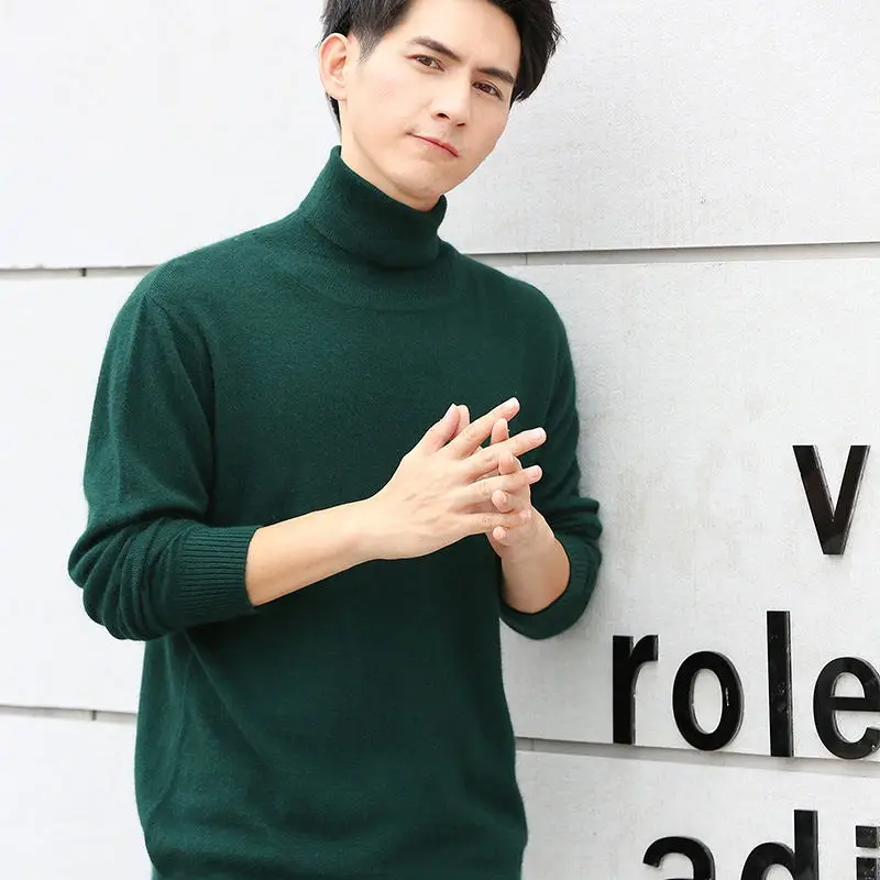 2019 Sweater Men Autumn Winter Warm Mens Cashmere Knitted Wool Sweaters Solid Color Casual Turtleneck sweater Pullover Men