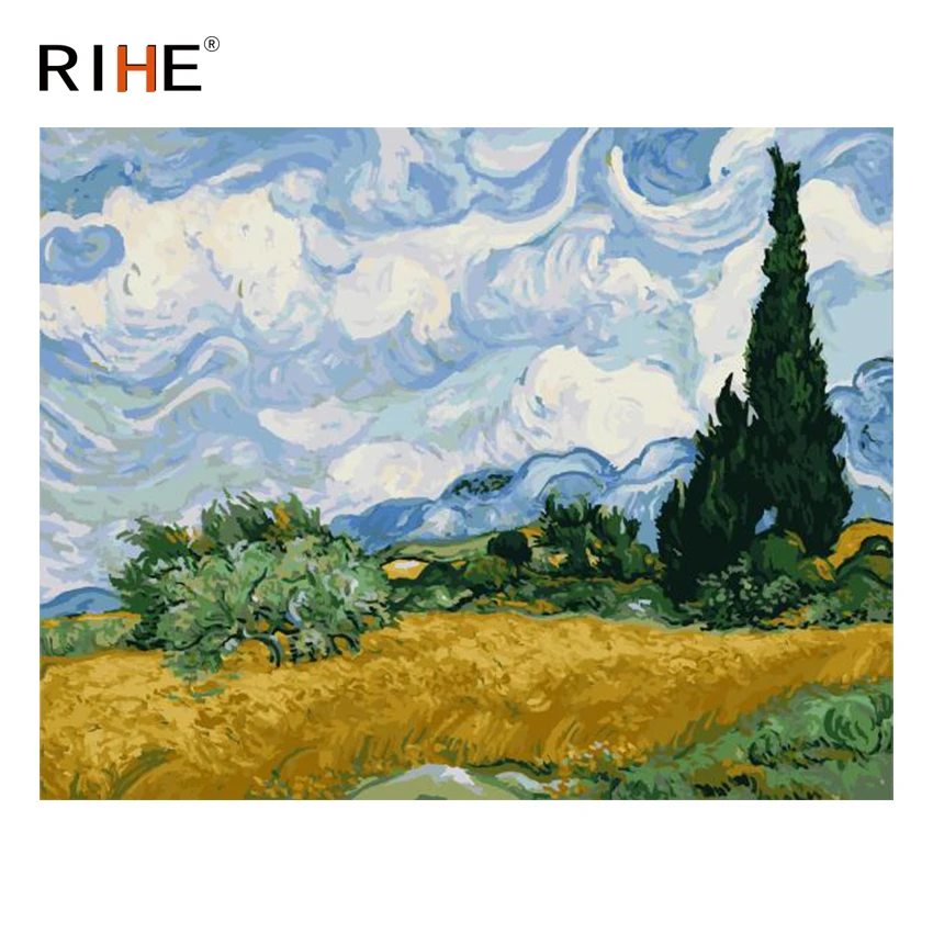 

RIHE Wheat Field Diy Painting By Numbers Abstract Tree Sky Oil Painting On Canvas Cuadros Decoracion Acrylic Wall Art Picture