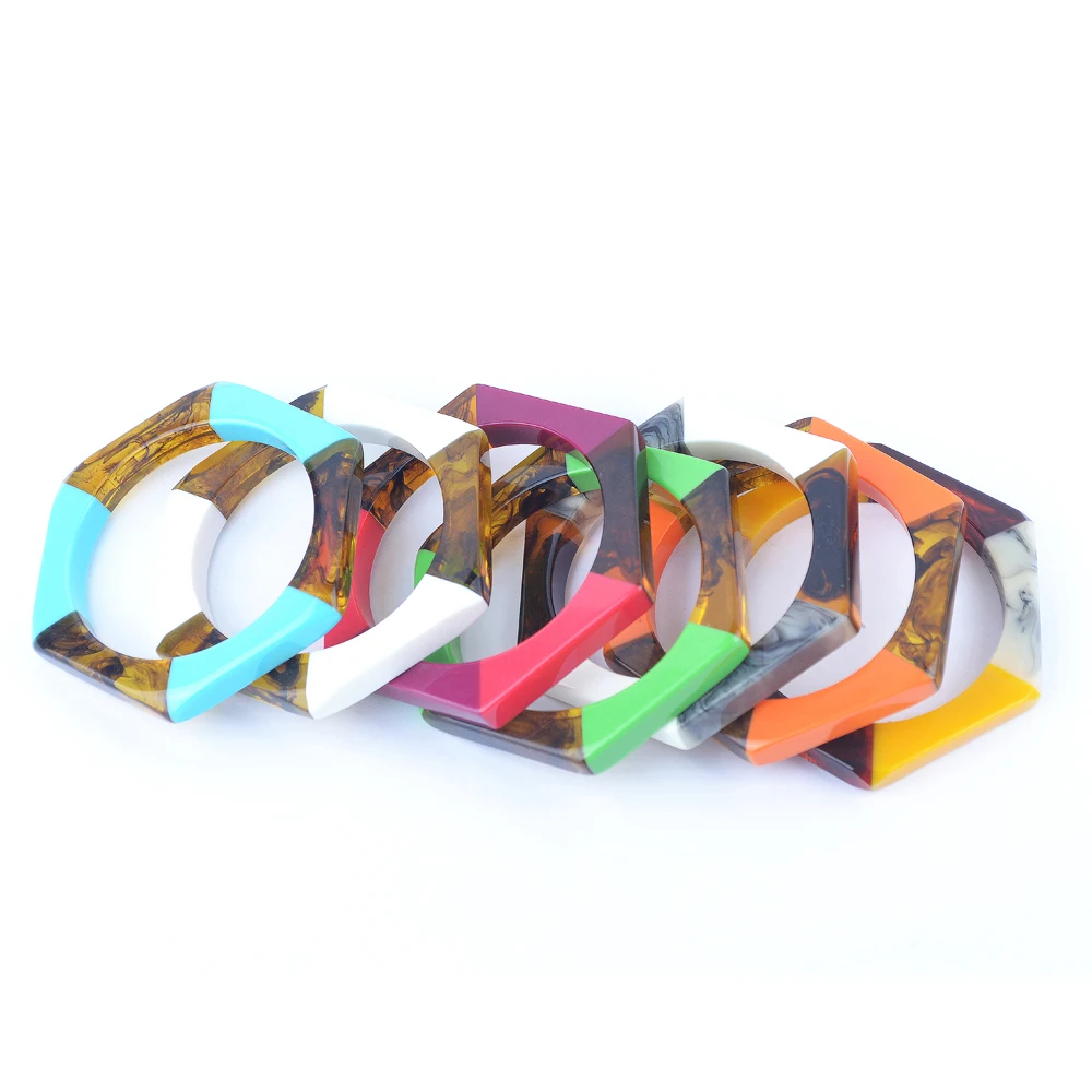 Classic Acrylic Cuff Fashion Bracelets Bangles for Women Trendy New Resin Hexagon Geometric Simple Charm Wide Bracelets Jewelry (2)