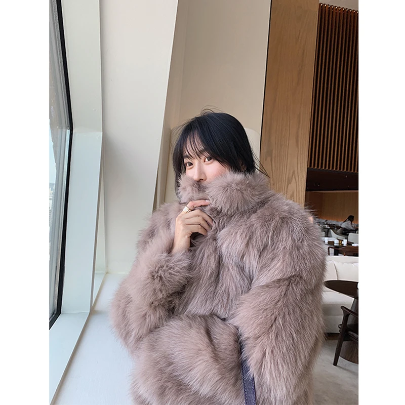 

EIFURKOP New Finland's imported fox fur coat stand collar women ladies real fox fur jacket genuine fox hair coats oversize style