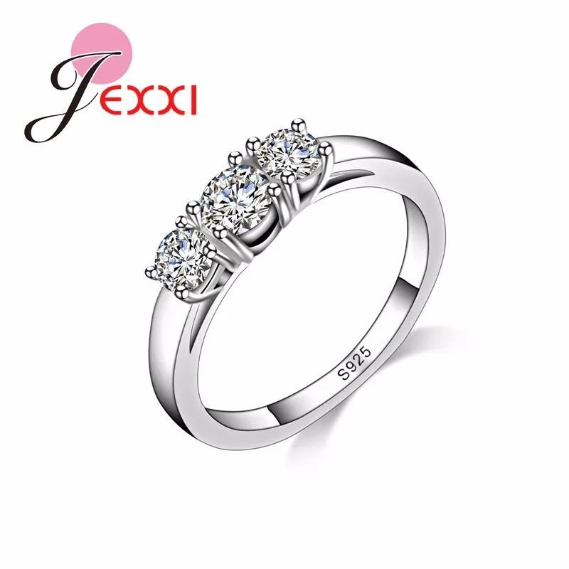 Свадебные ювелирные изделия, штампованные серебряные кольца для женщин, Роскошные три хрустальные стразы, обручальные кольца на палец