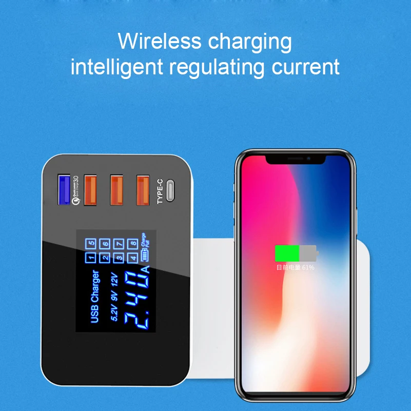 QI Беспроводное зарядное устройство Quick Charge 3,0 Smart usb type C зарядная станция светодиодный дисплей Быстрая зарядка для телефона планшета USB зарядное устройство адаптер