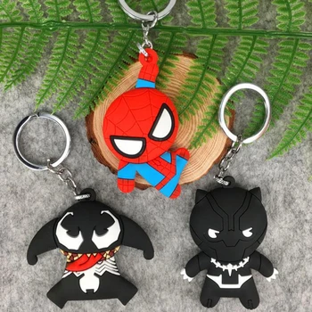 

1 Pcs Kawaii Silicone Figures Super Heroes Panther Spiderman Figurine Car Keychain Ring Toys Party Supply