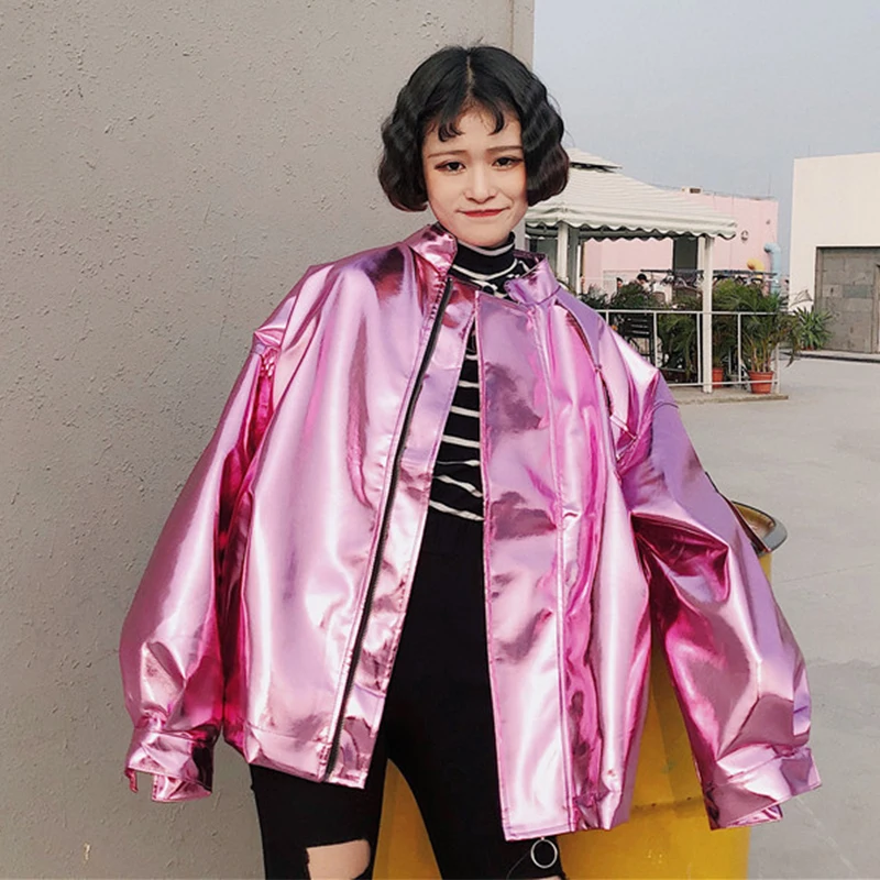 Plegie Harajuku Женская куртка большого размера, весна-осень, Новое поступление, верхняя одежда, пальто в стиле хип-хоп, уличная одежда, свободные BF стильные куртки - Цвет: Pink
