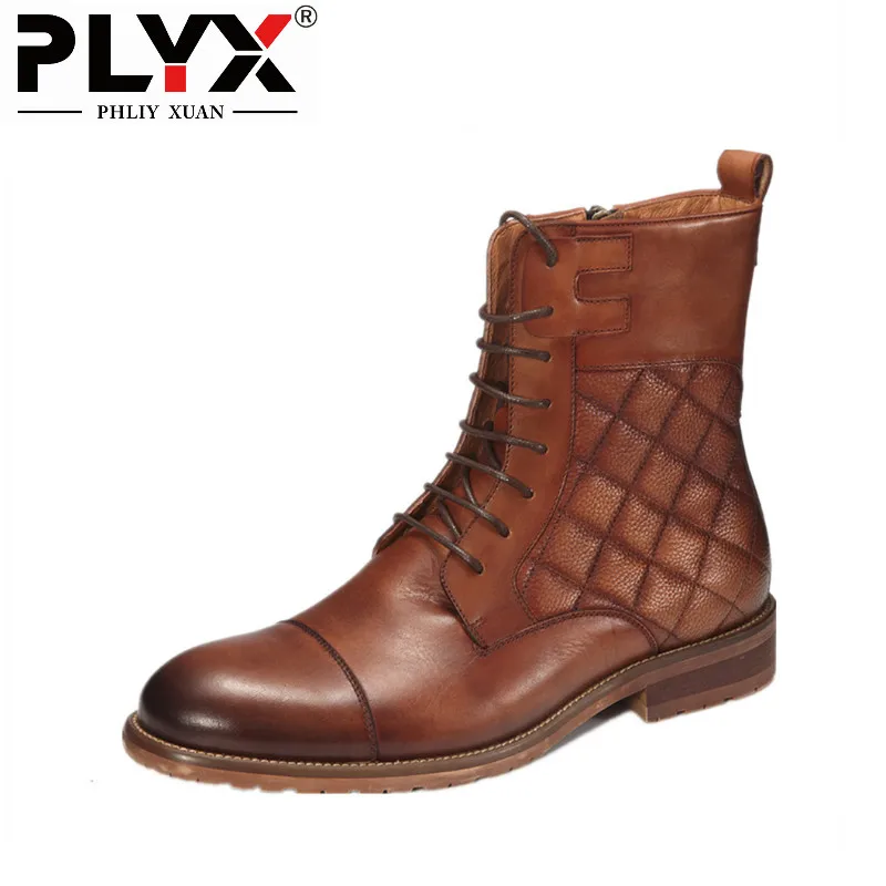 

PHLIY XUAN New 2018 Fashion Retro Men Boots 100% Handmade Italy Genuine Leather Boots Lace-Up Vintage England High Winter Boot