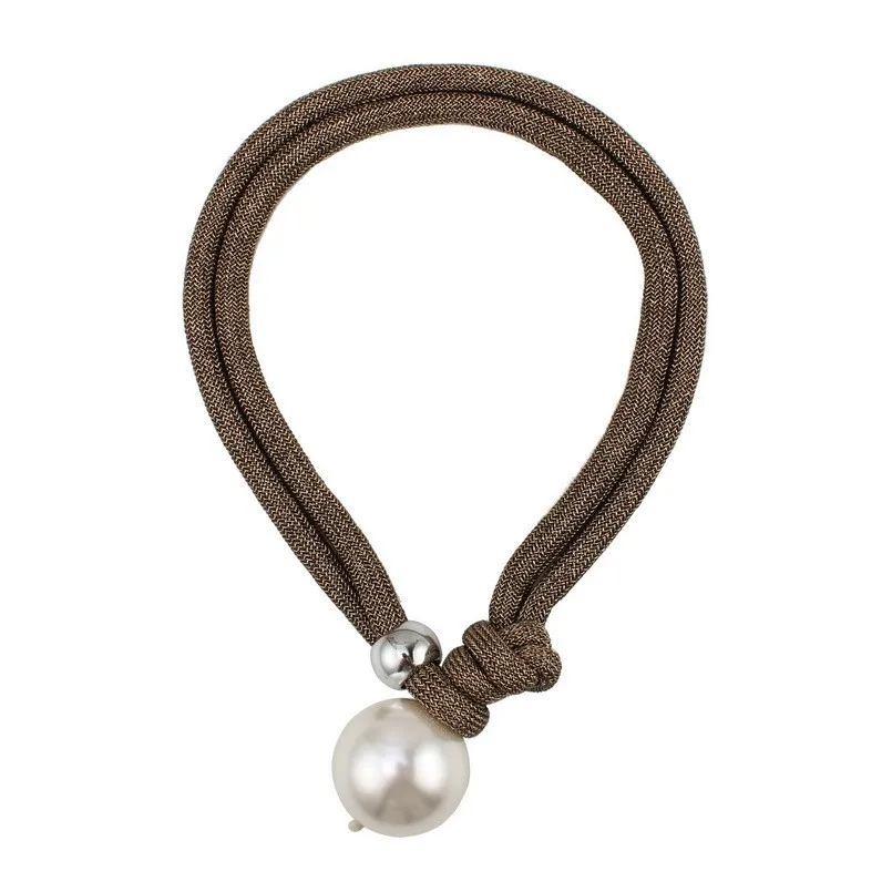 Цепочка на Биб-веревочке, длинное ожерелье с большим шариком из искусственного жемчуга для женщин, Брендовое ожерелье ручной работы, ювелирное изделие - Окраска металла: brown