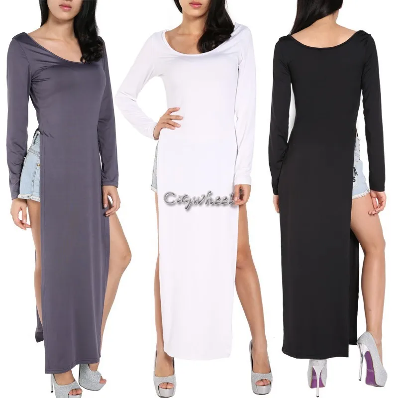 Free Shipping 2014 Autumn Spring Sexy Women's Fashion Double Side Slit Open Long Dress Slim Maxi 50 |