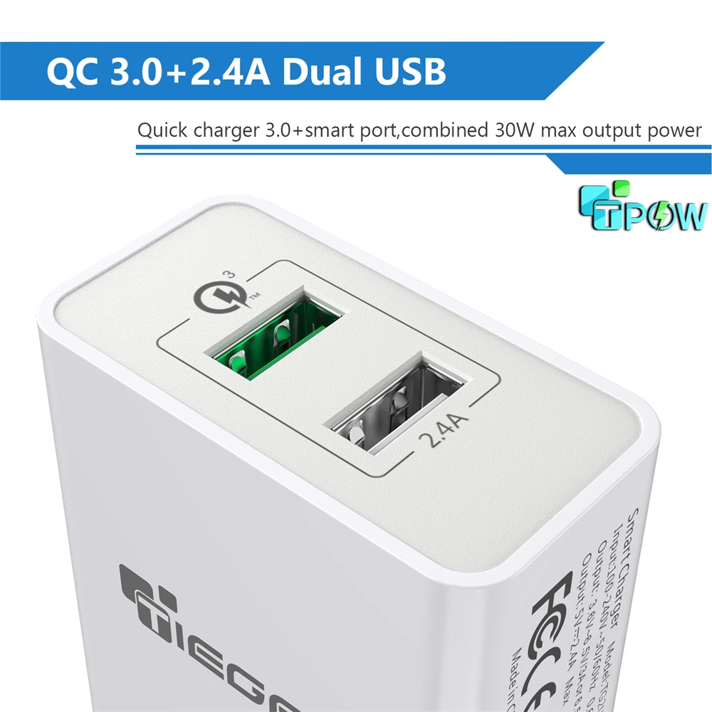 TIEGEM двойное USB быстрое зарядное устройство 3,0+ 3,0 A QC 30 Вт адаптер для быстрой зарядки EU US Plug зарядное устройство для мобильного телефона для samsung huawei