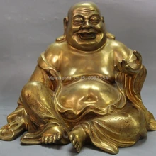 1" Клеймо Китайский Фиолетовый Бронзовый 24 К Золото Сиденья Счастливый Смех Статуи Будды Майтреи