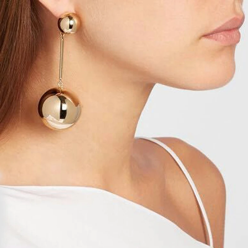 

Girlgo Double Metal Balls Fashion Earrings For Women New Trendy Geometric Statement Drop Dangle Long Earring Jewelry Wholesale