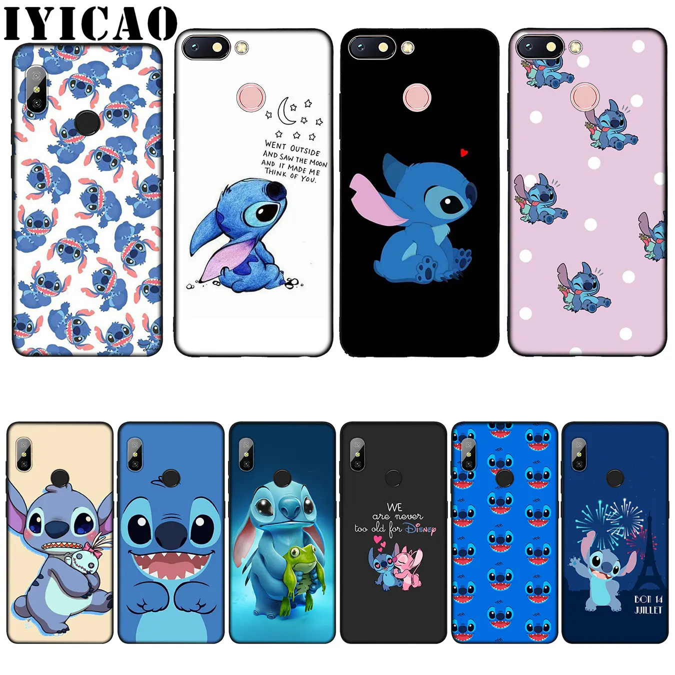 

IYICAO Cute Cartoon Stich Silicone Soft Case for Xiaomi Redmi 6A 5A Note 7 4 4X 5 Plus 6 Pro Black TPU Cover