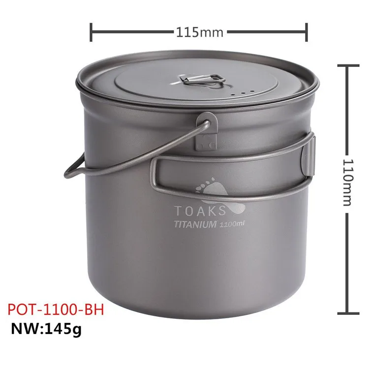 POT-1100-BH TOAKS портативный подвесной походный горшок, титановая чашка, чашка для воды с крышкой, складная ручка, походная посуда для пикника, посуда, 5 размеров - Цвет: POT-1100-BH