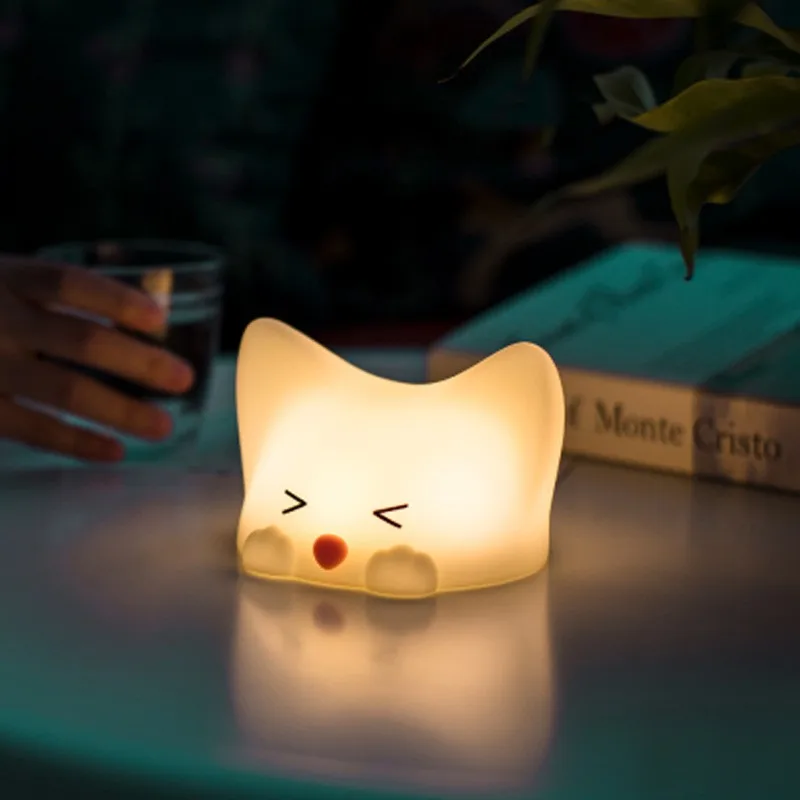 

USB Rechargeable LED Colorful Night Light Animal Cat Stype Silicone Soft Breathing Cartoon Baby Nursery Lamp For Children