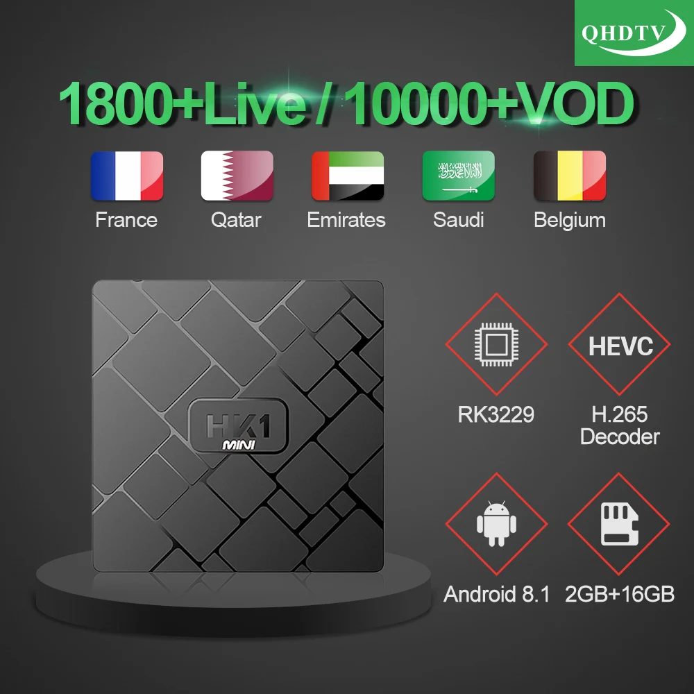 HK1mini ТВ-бокс Android 8,1 2 Гб 16 Гб RK3229 с QHD tv Ip tv подписка IPTV, французский арабский Morocco Бельгия голландский Ip tv Vod