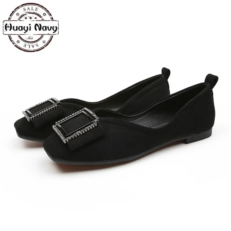 

New Women Flats Shallow Candy Color Suede With Square Metal Shoes Comfortable Shoes