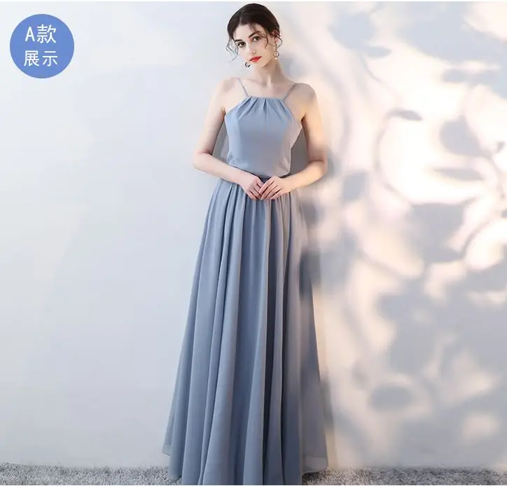 Vestido boda mujer invitada, новинка, шифоновое платье подружки невесты в 5 стилях, розовое, пыльное, голубое, длинное, brautjungfernkleid, недорогое, sukienki - Цвет: dusty blue