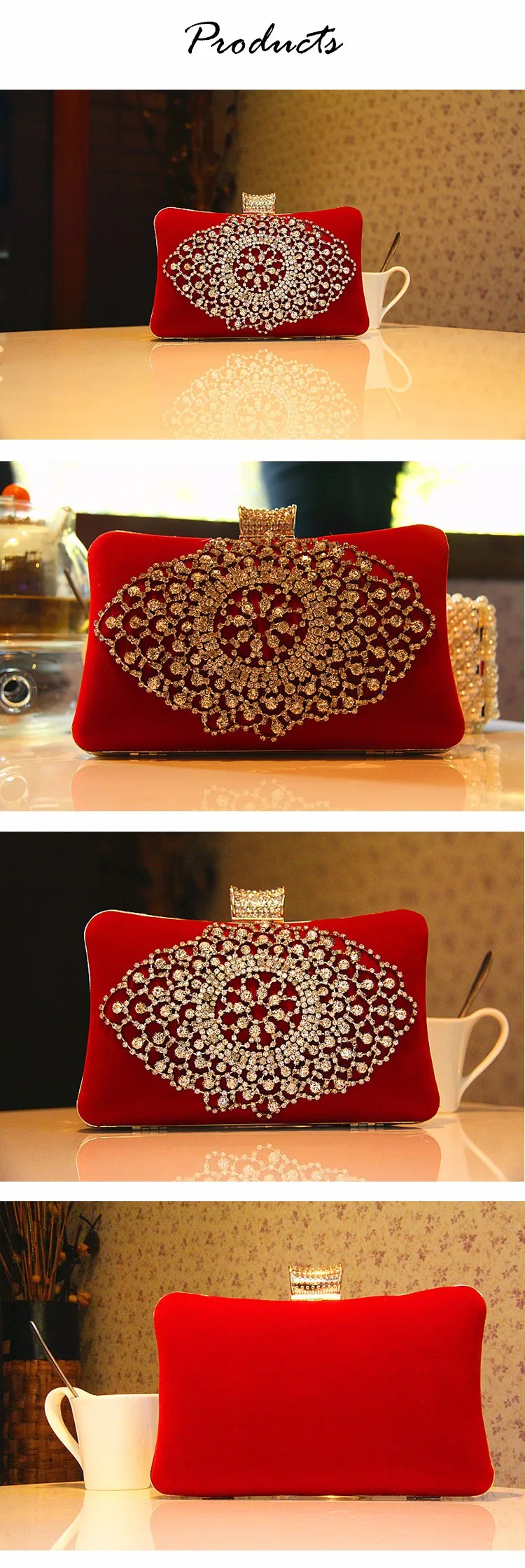 Красный вельвет, женские вечерние сумки ручной работы, украшенный бриллиантом клатч, сумка, Свадебный Кошелек, вечерние сумки