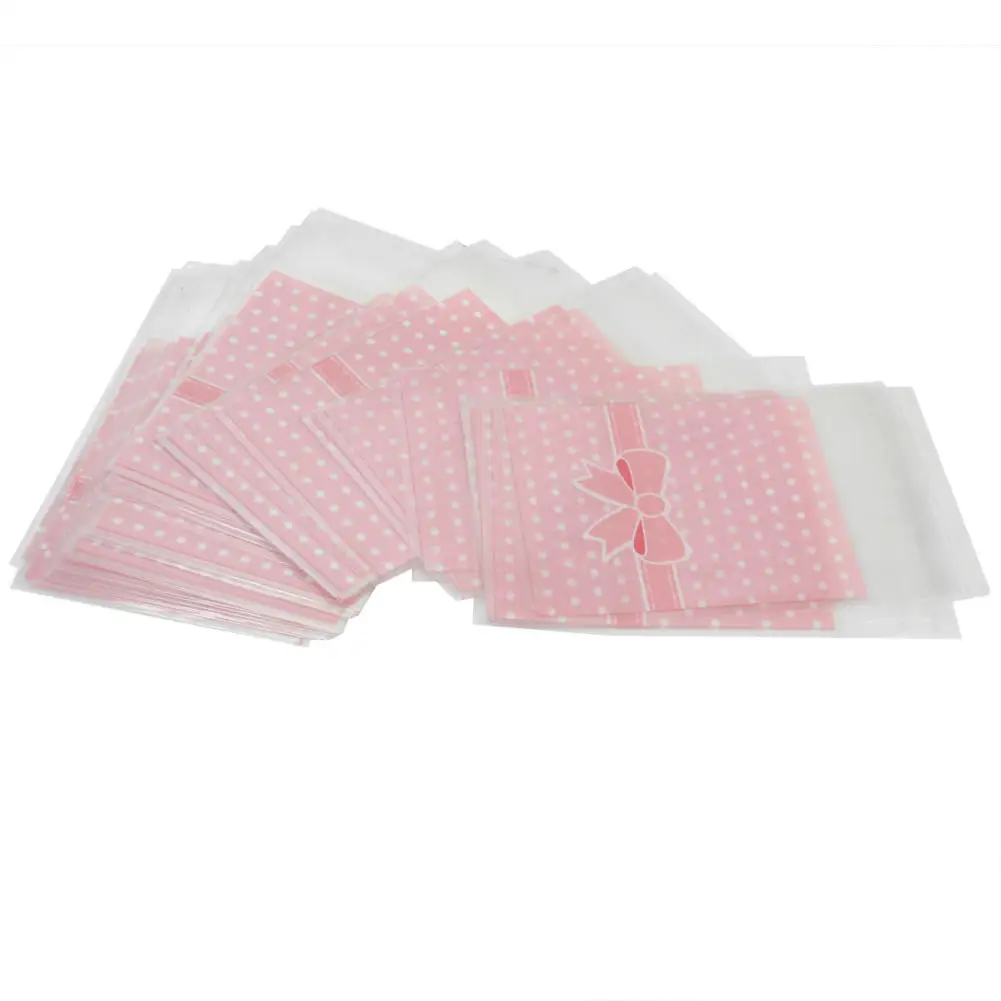 

50Pcs Kawaii Cute Lovely Bowknot Dot Self Adhesive Seal Plastic Bag 7.9cm Width for Gift Packaging for Candies Cookies Wedding