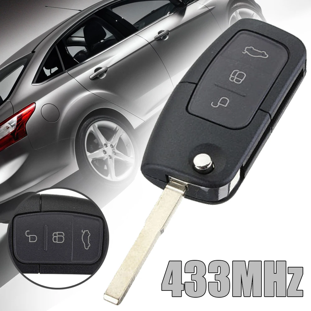 

433MHz 4D63 Chip Car Folding Flip Key 3 Buttons Replacement Remote Key Fob For Ford Focus Mondeo Fiesta C S MAX