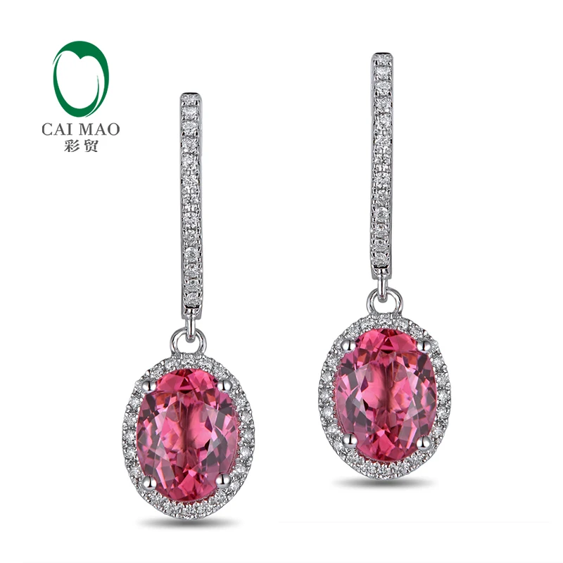 

CaiMao 2.58 ct Natural Tourmaline 18KT/750 White Gold 0.35 ct Round Cut Diamond Earrings Jewelry Gemstone