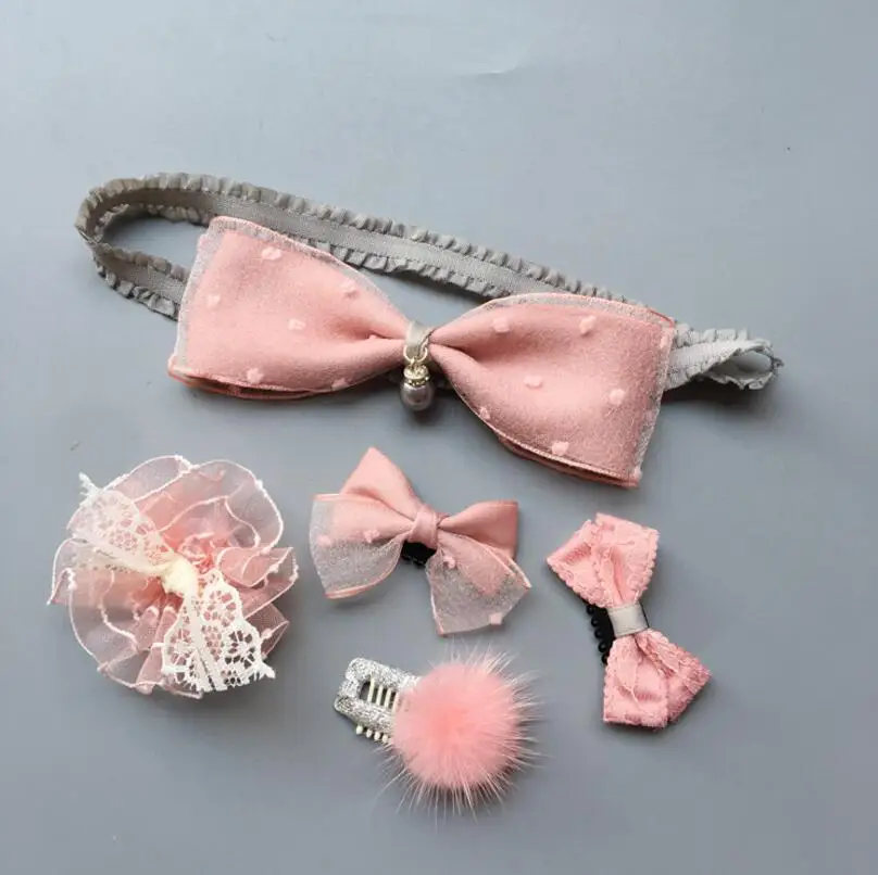 

Top quality Little Girls Hair Accessories Mini Small Bow pom pom Hair Clips chiffon flower Hairpins Headbands hair band bandage