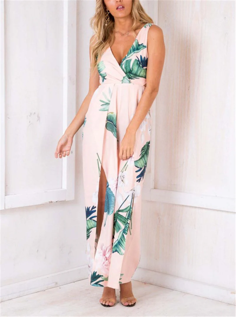 Gladiolus Hot Summer Jumpsuit Women 2019 V Neck Floral Print Split Long Pants Beach Sexy Jumpsuits 2019 Rompers Womens Jumpsuit (21)