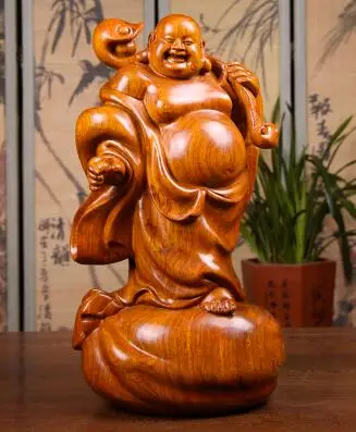 Хризантемы груша красное дерево резьба Huanghua maitreya Будда тканевый мешок смеющееся