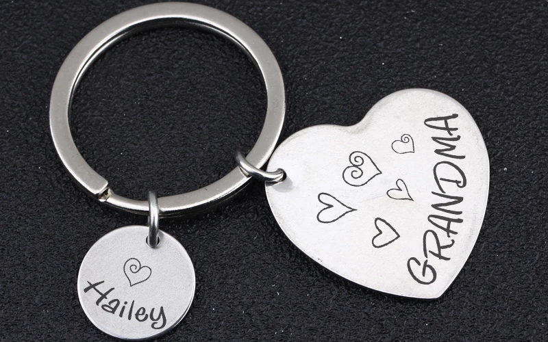 Персонализированное имя кольцо для ключей с сердцем, ювелирное изделие для дедушки, подарок из нержавеющей стали от правнука или дочки, брелок на подарок